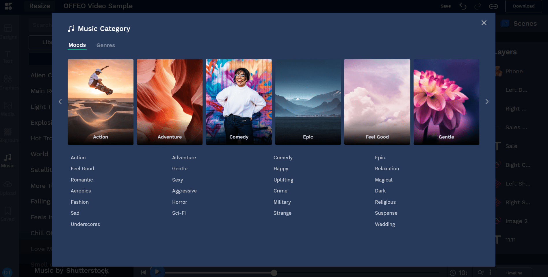 Offeo has a decent library of music to use in your ads