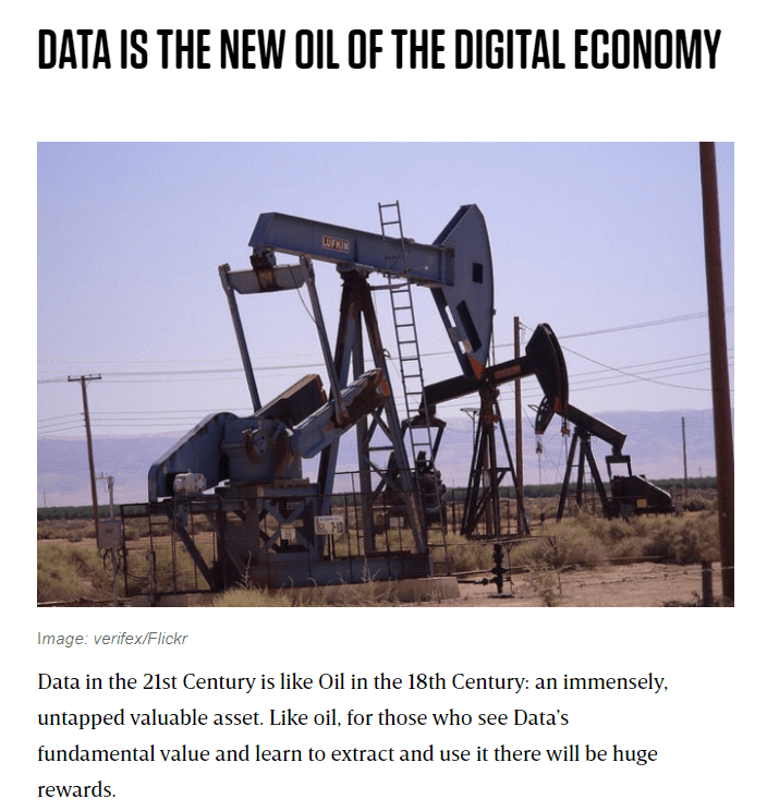 Headline from WIRED announcing that data is the new oil of the digital economy