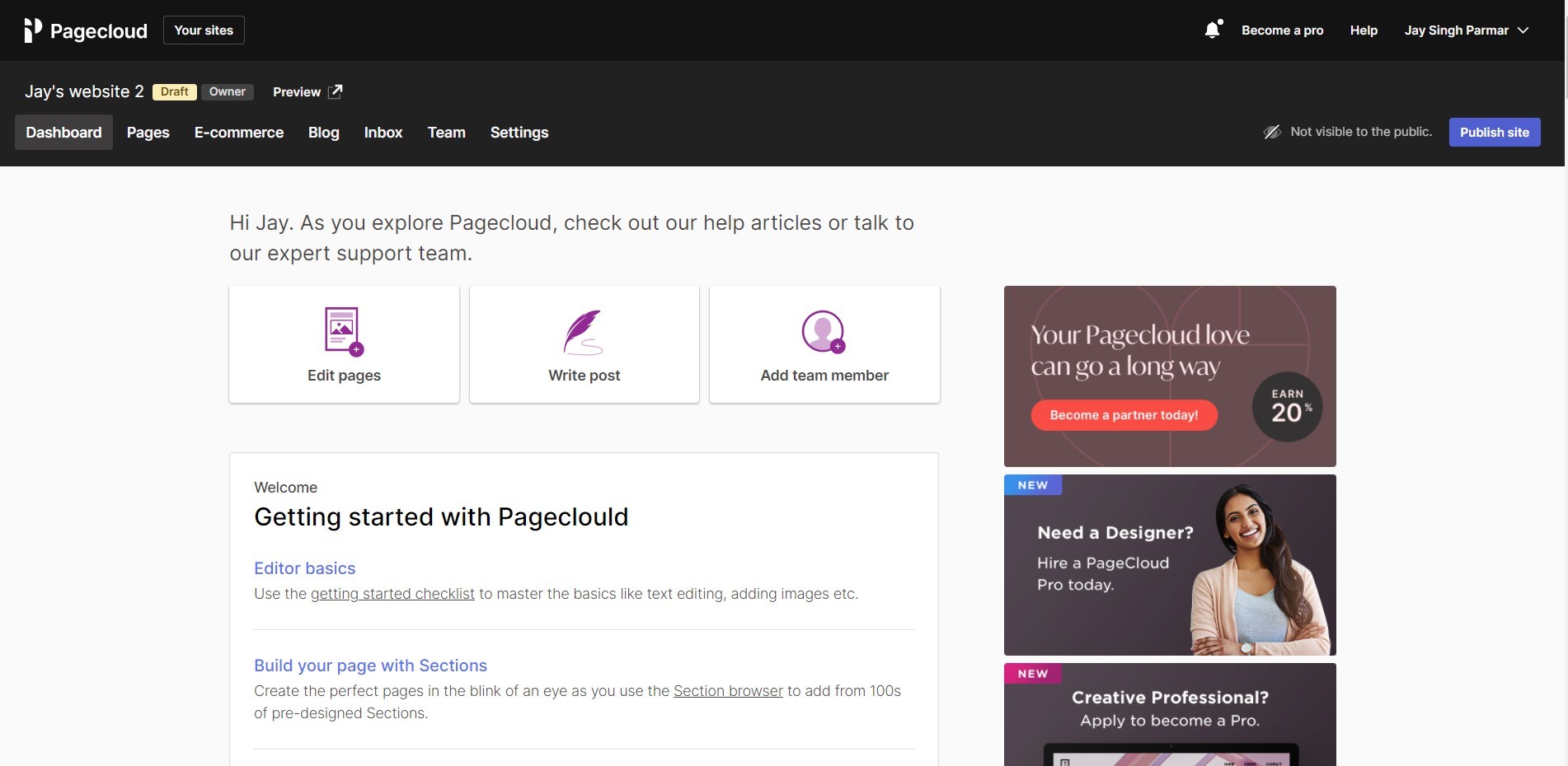 pagecloud publishing a website