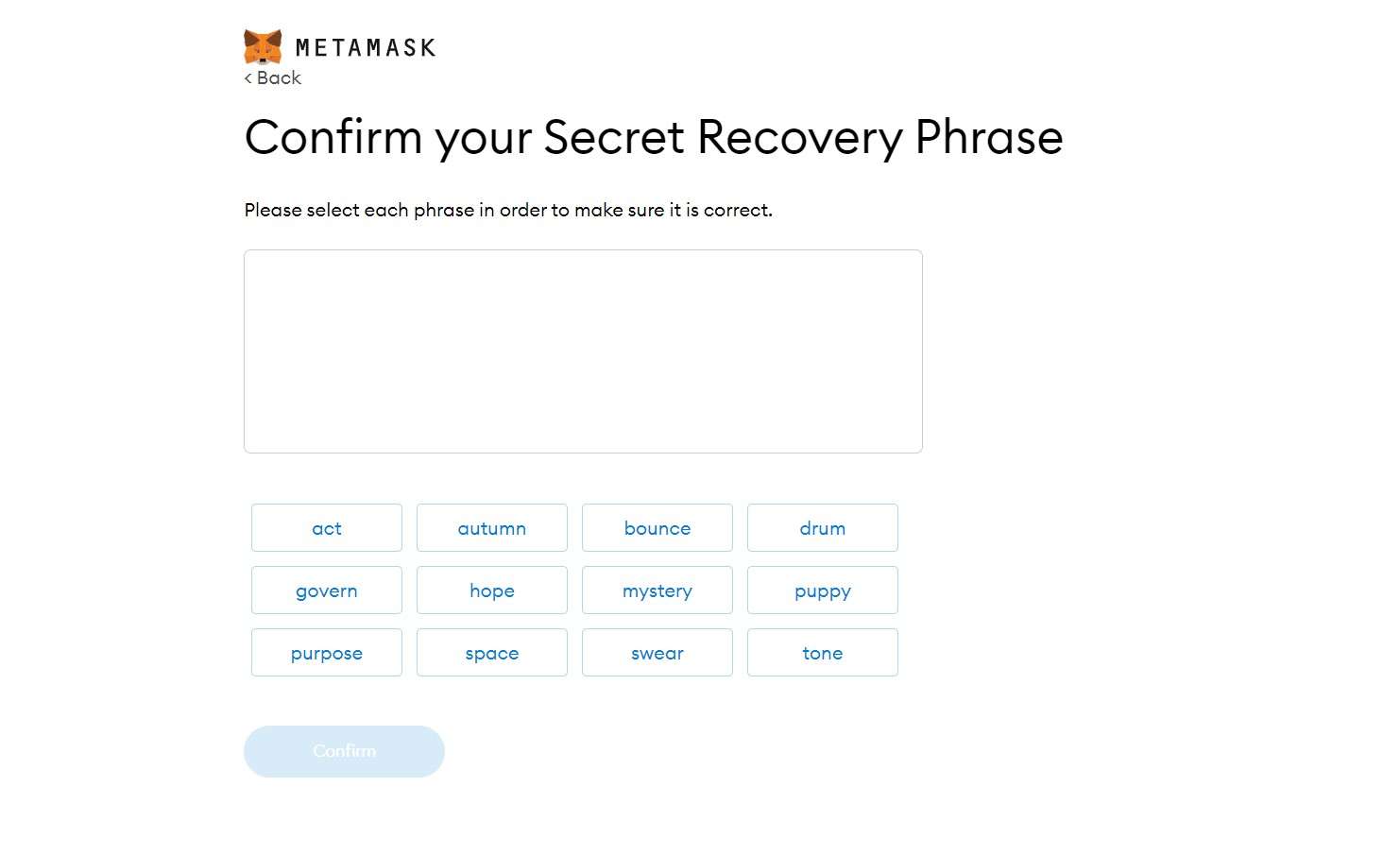 9. Confirm Your Secret Recovery Phase