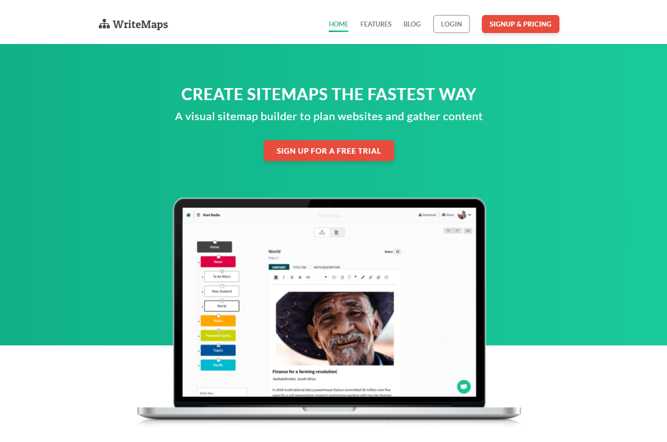 WriteMaps landing page