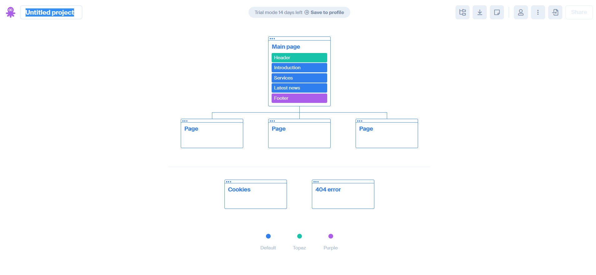 Octopus.do se yon mason sitemap minimalist ak anfaz sou blòk kontni