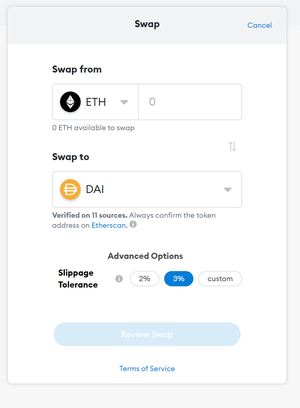 swap eth to other tokens using a built-in swap feature