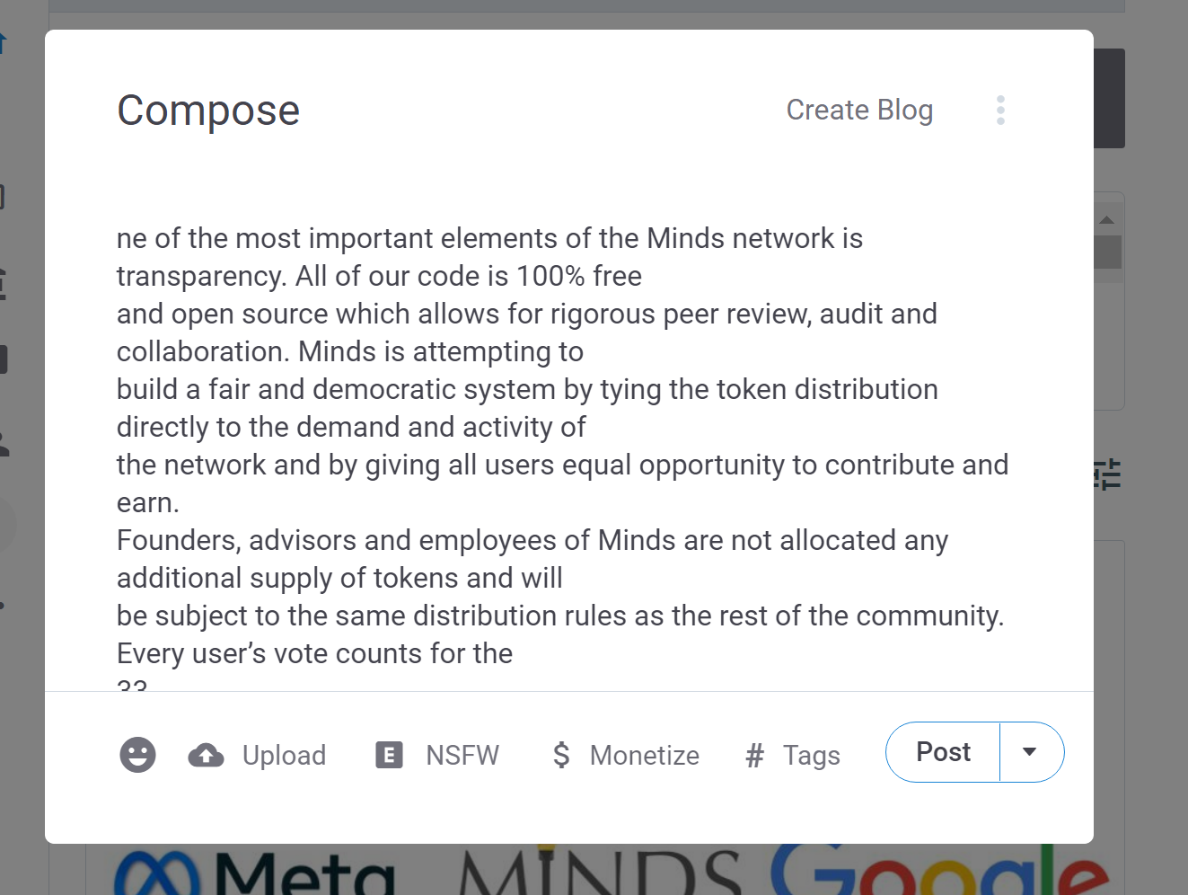 Minds social network has a familiar compose feature