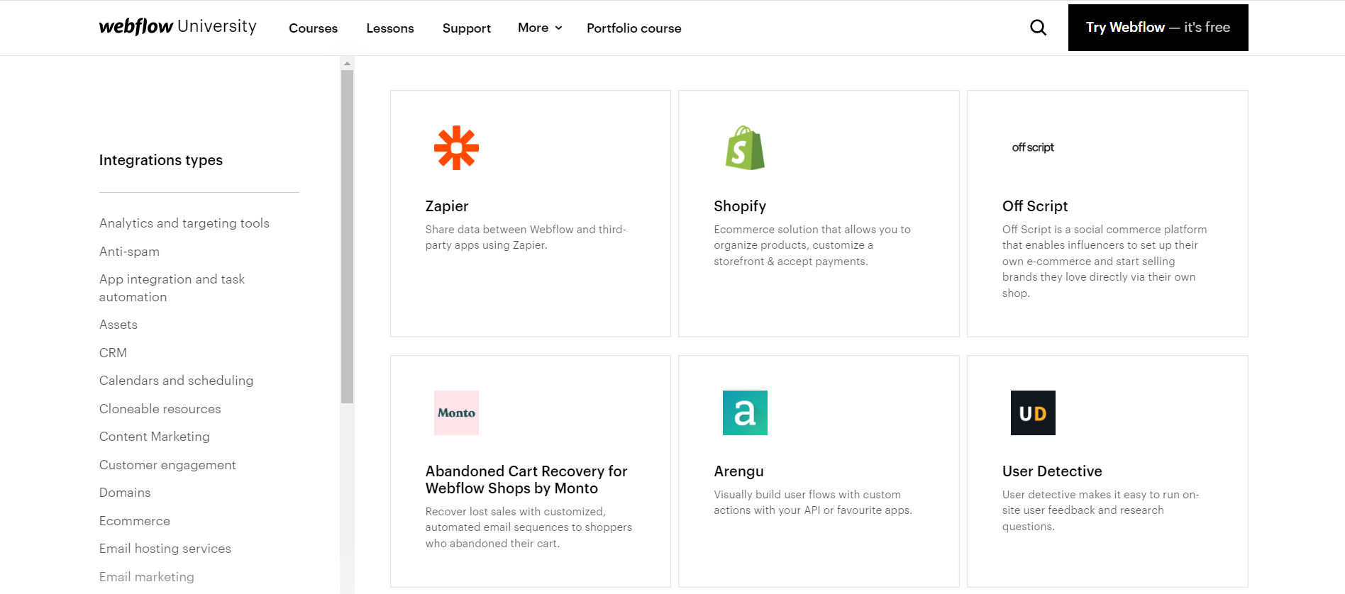 Integrazioni Webflow