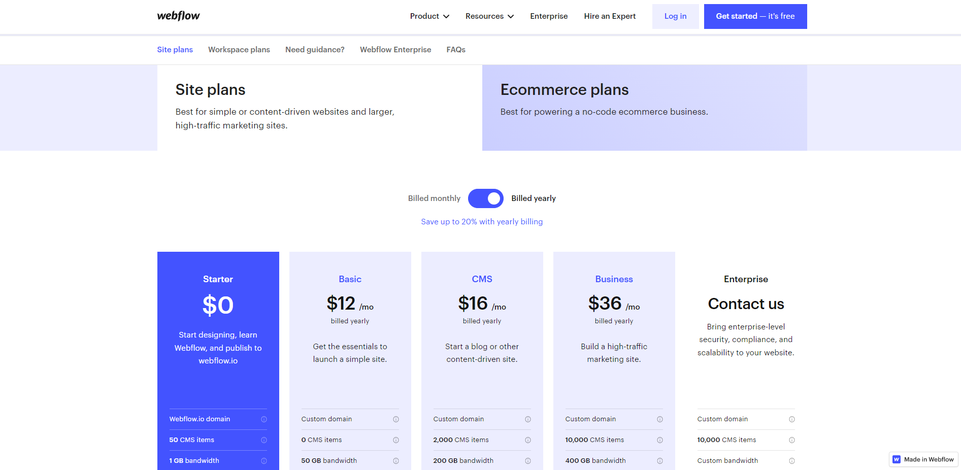 Webflow Pricing