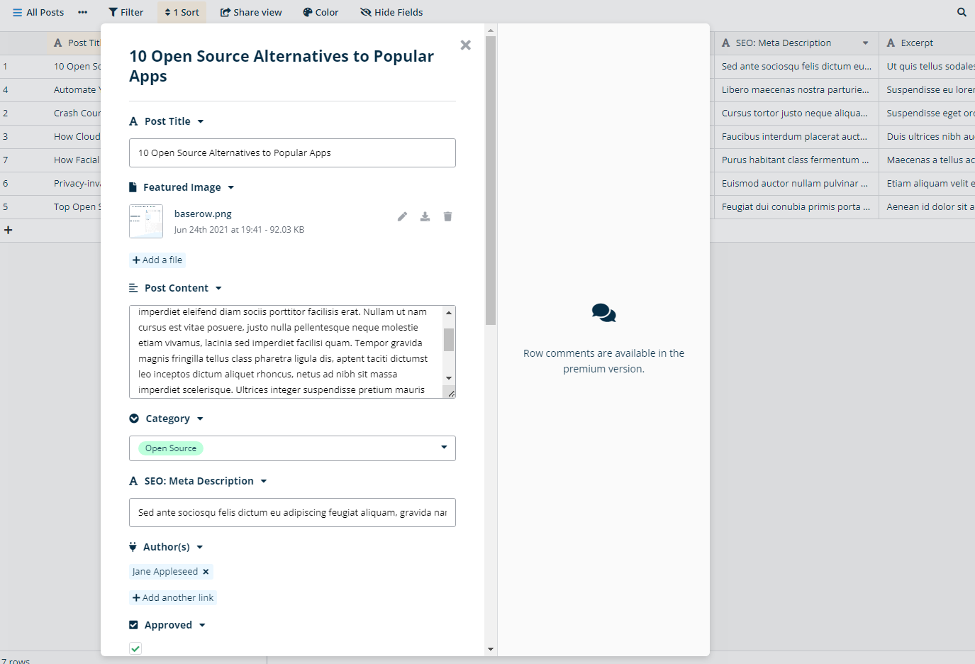 edere entries in baserow est intuitive