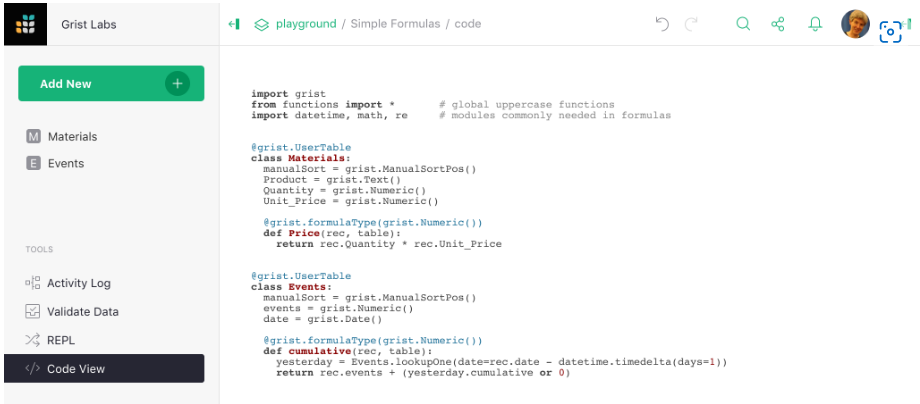 the only airtable alternative to allow Python code for formula fields