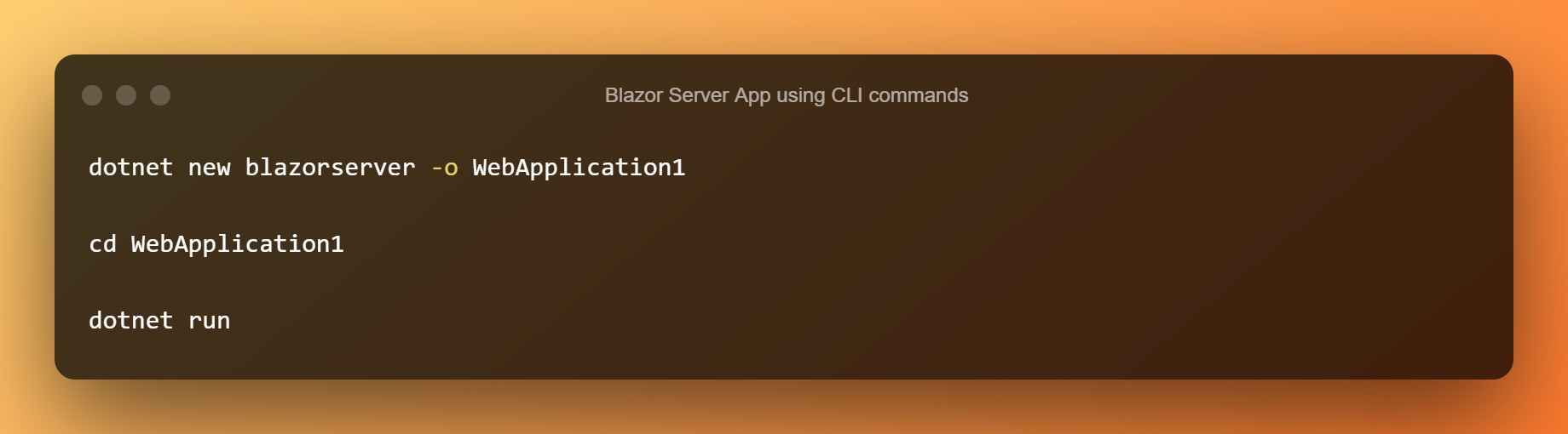 CLI əmrlərindən istifadə edən Blazor Server Proqramı