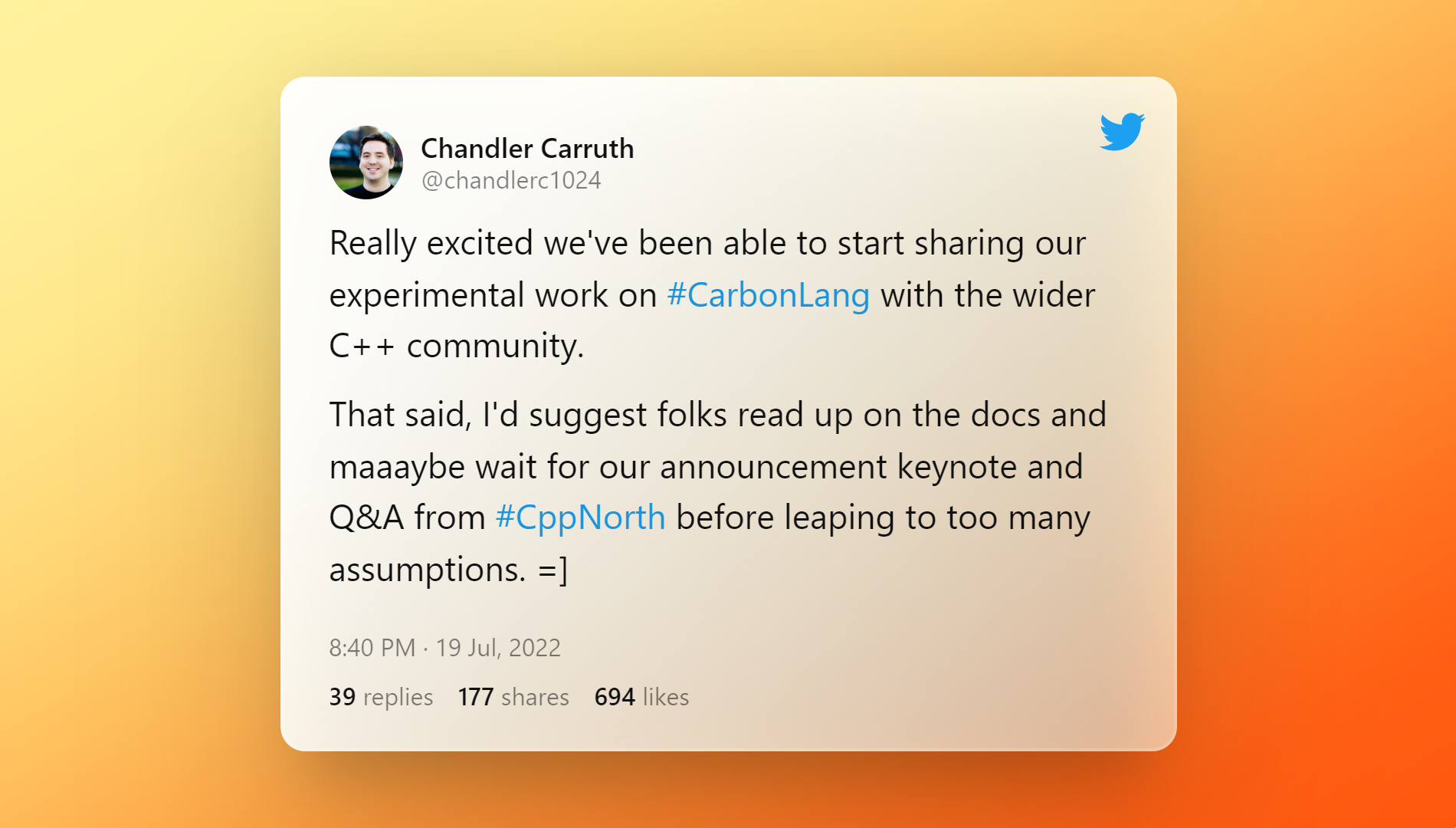 Tweet di Chandler Carruth