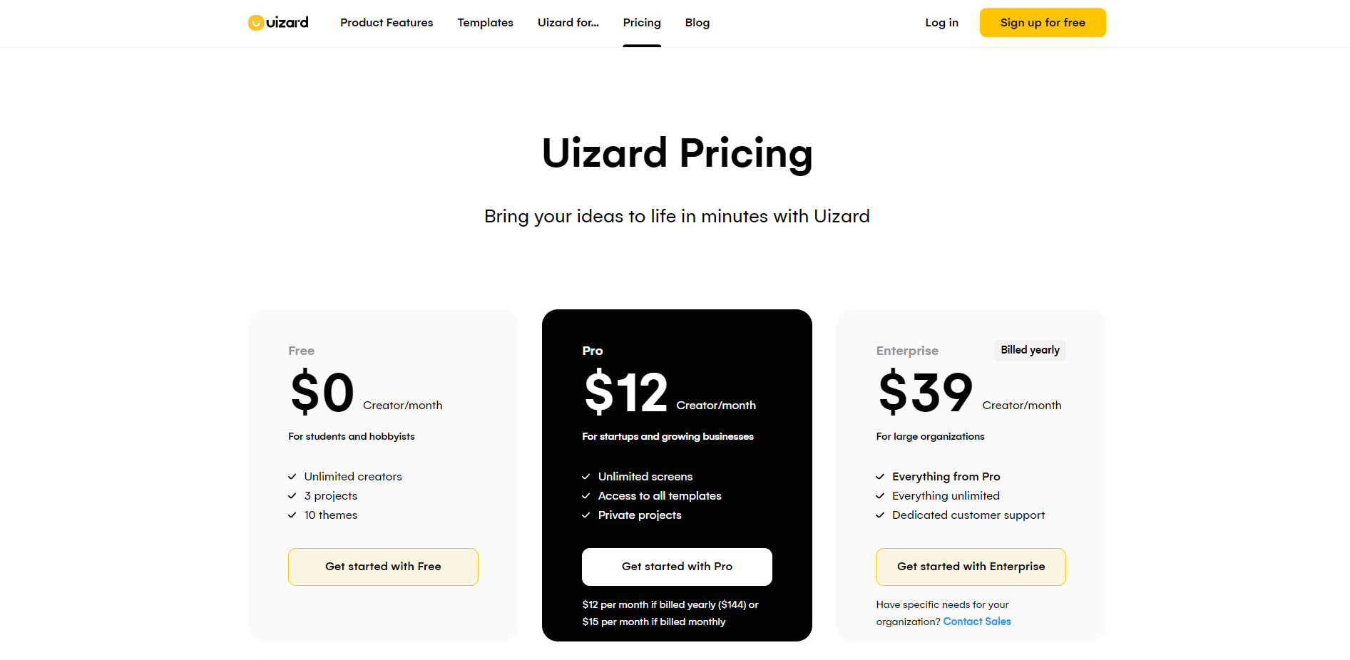 Uizard Pricing