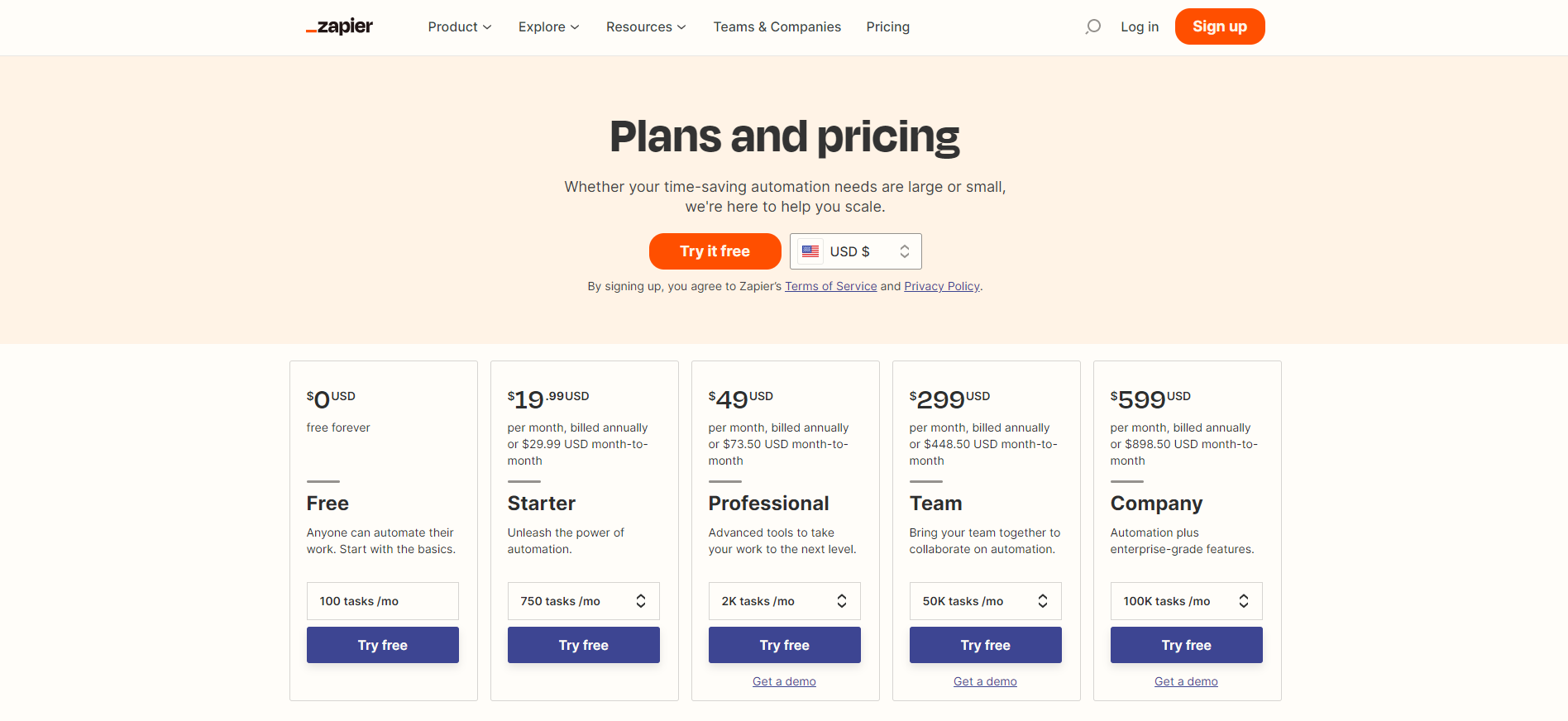 Zapier Pricing 1