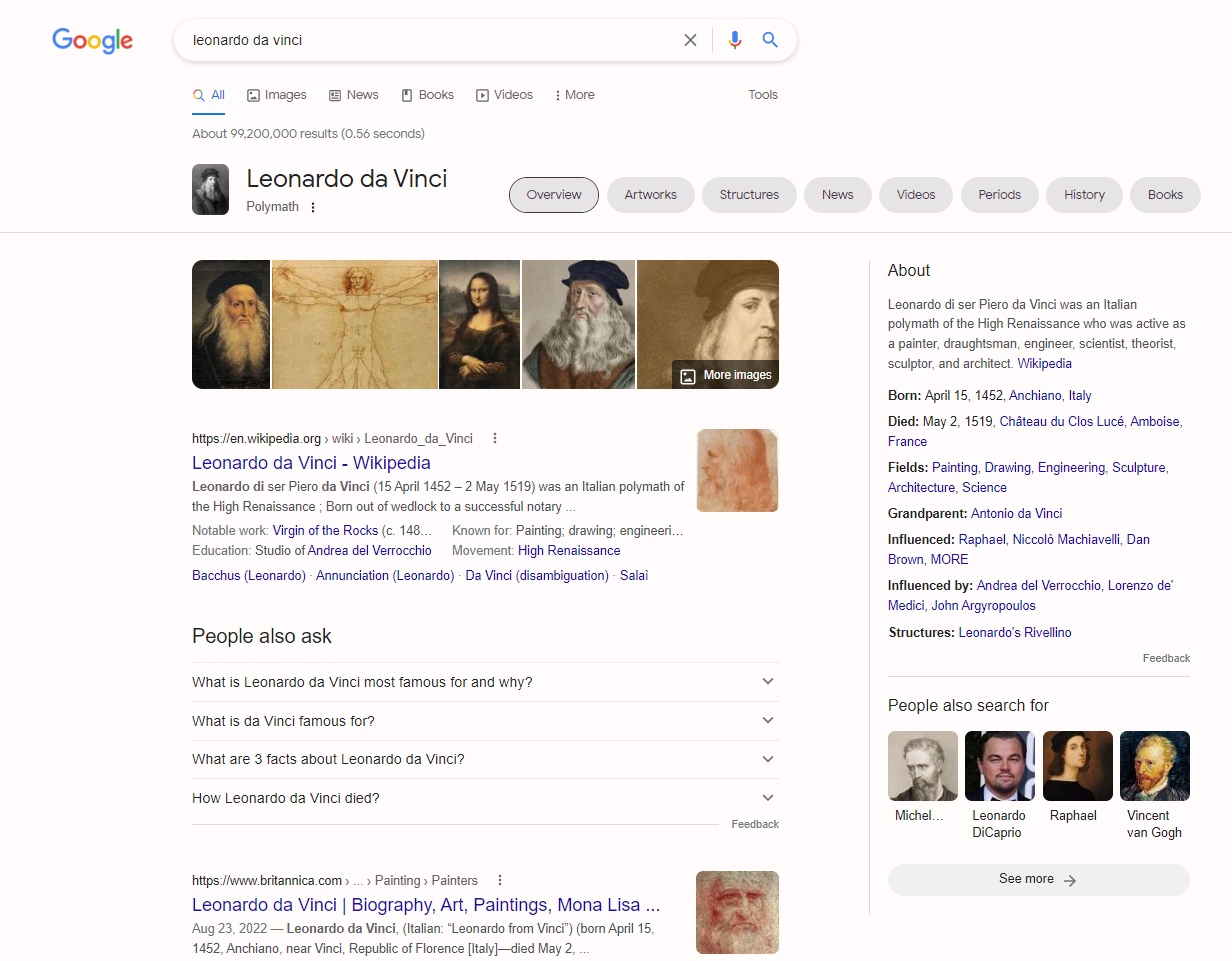 Google müqayisəsi Leonardo da Vinci