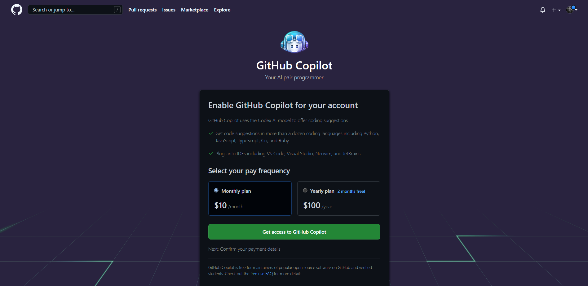 GitHub Copilot-ի գնագոյացում