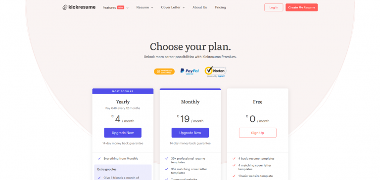 Цены на Kickresume