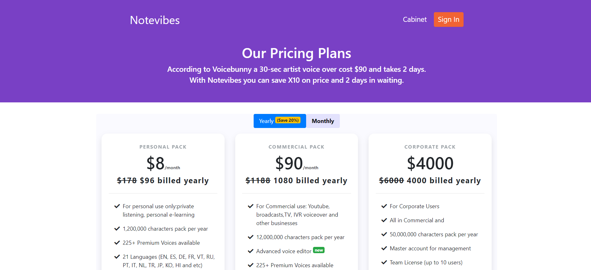 Notevibes Pricing