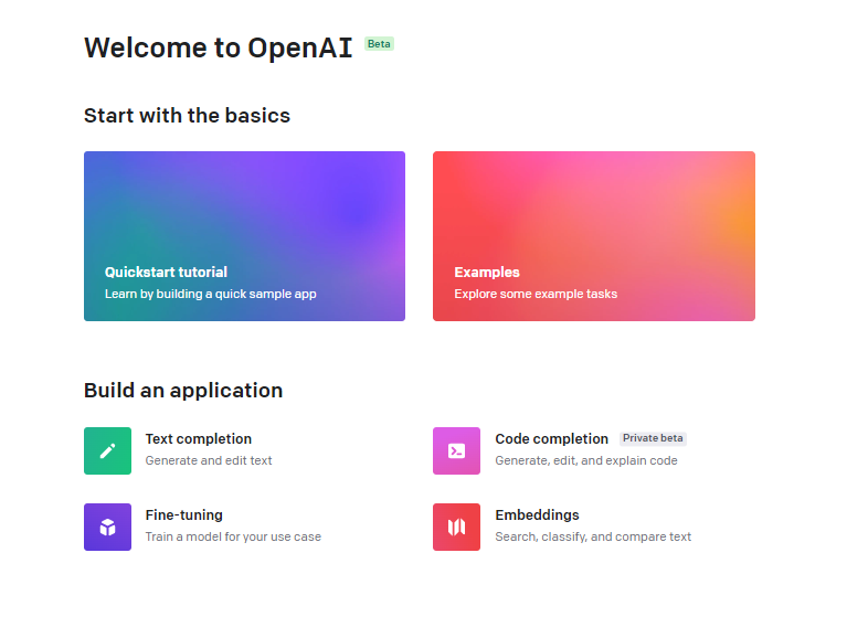 homepage of the OpenAI Gpt-3 service