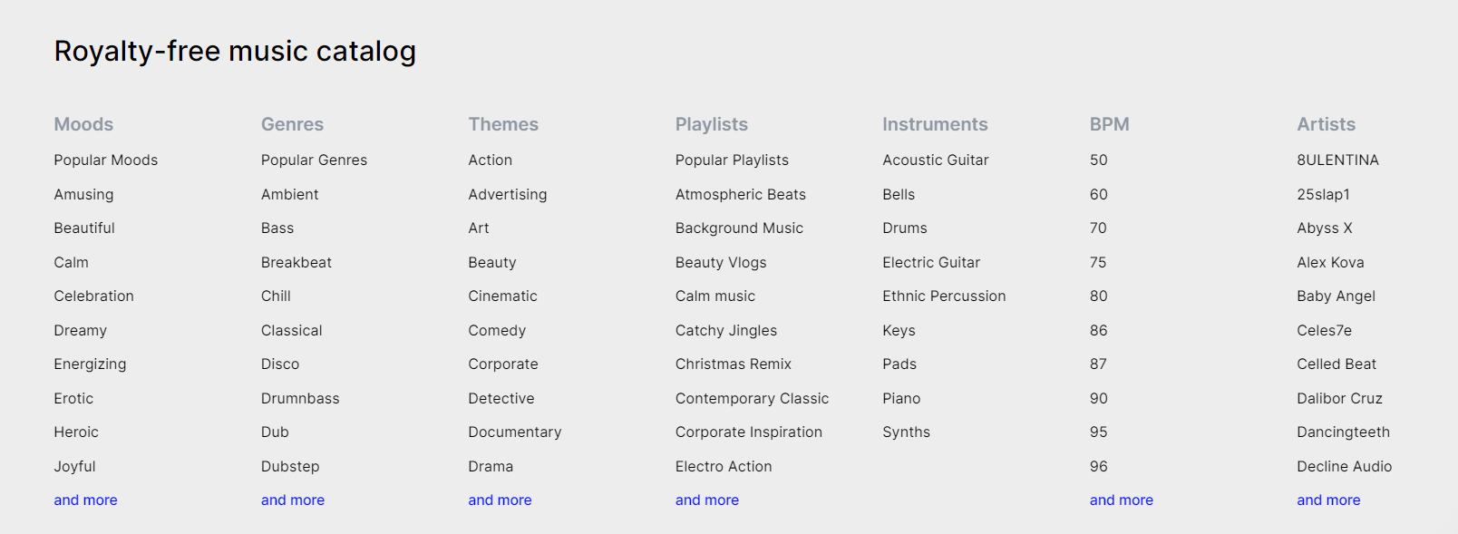 music catalog for mubert