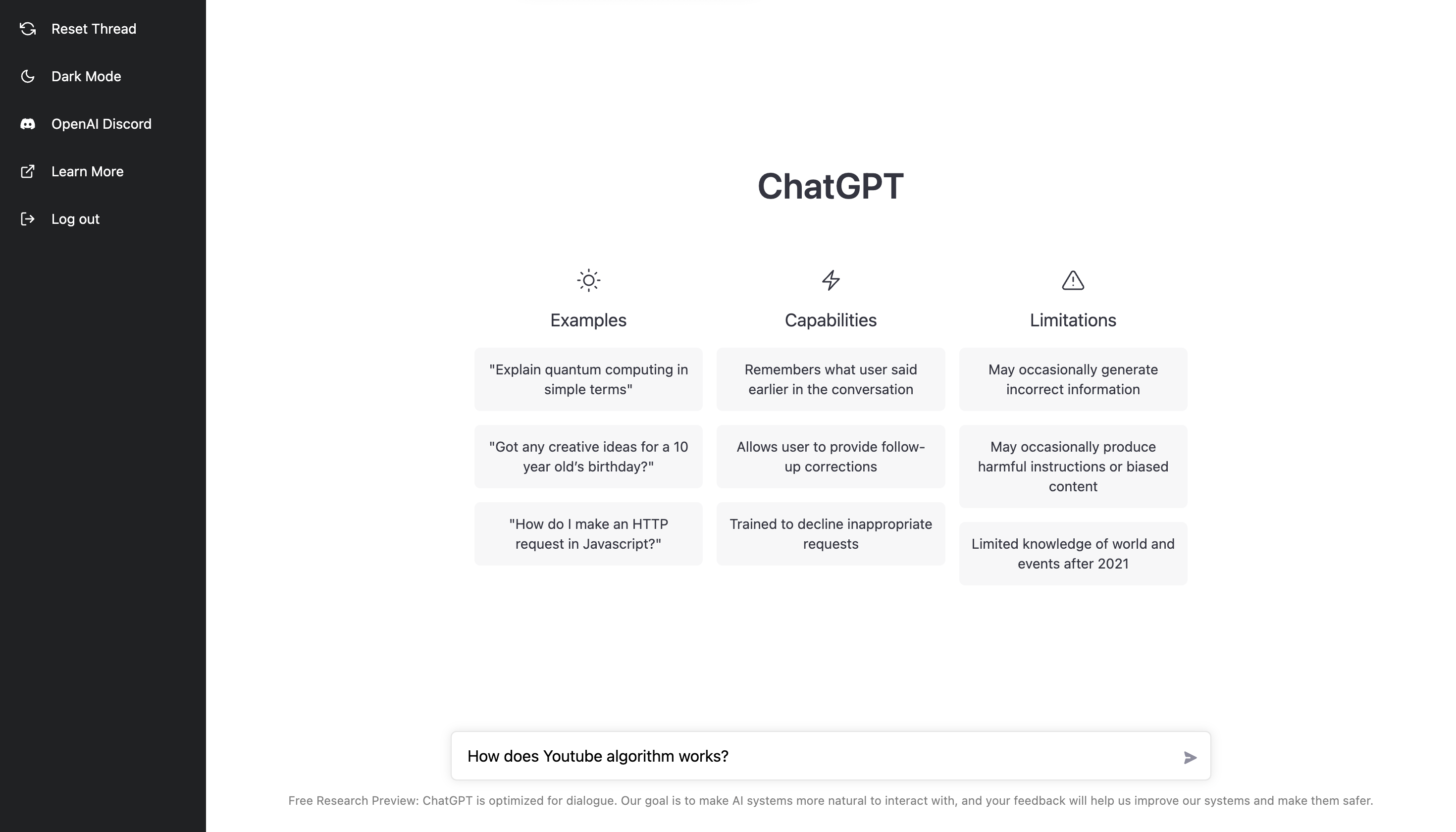 Панель инструментов ChatGPT