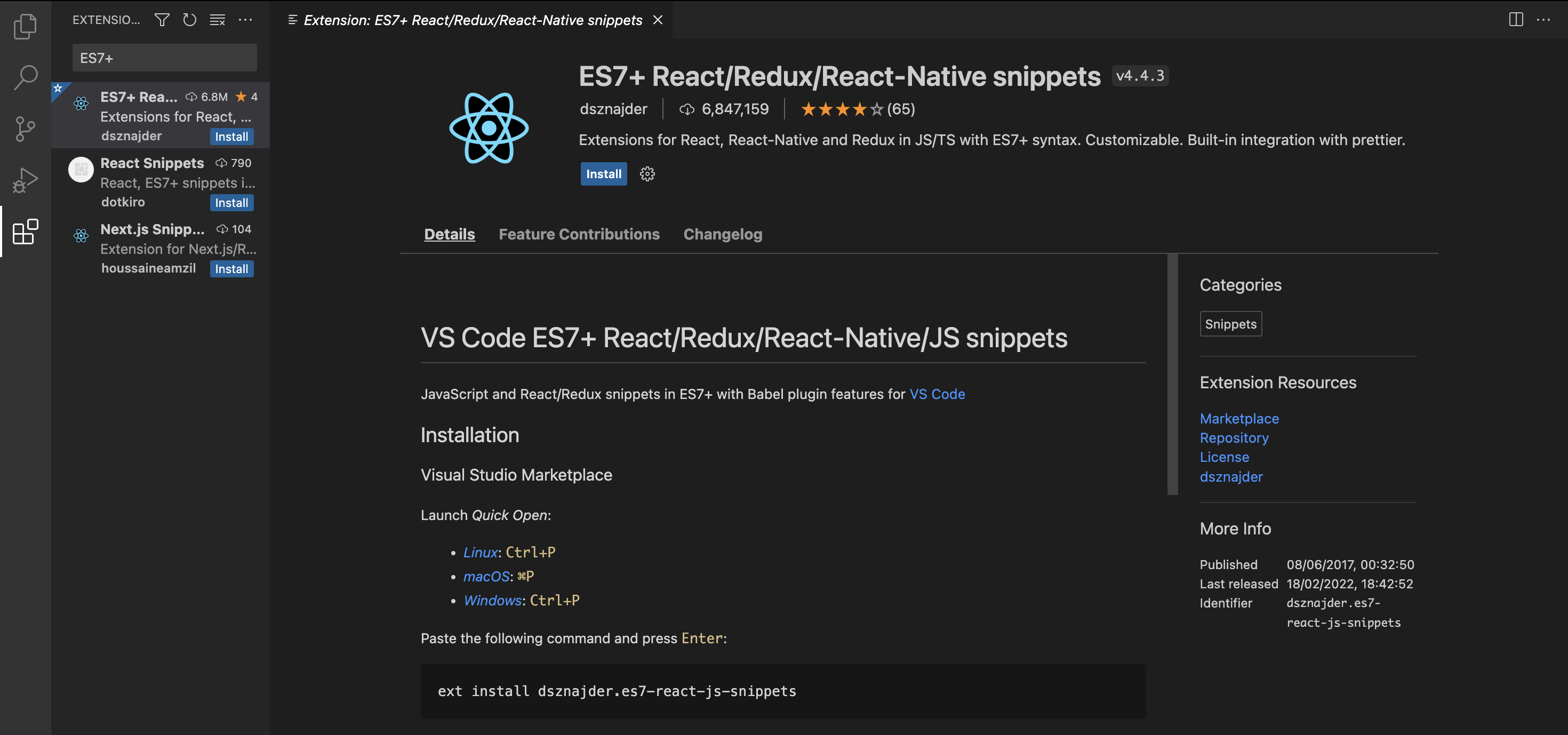 ES7 ReactReduxReact 네이티브 스니펫