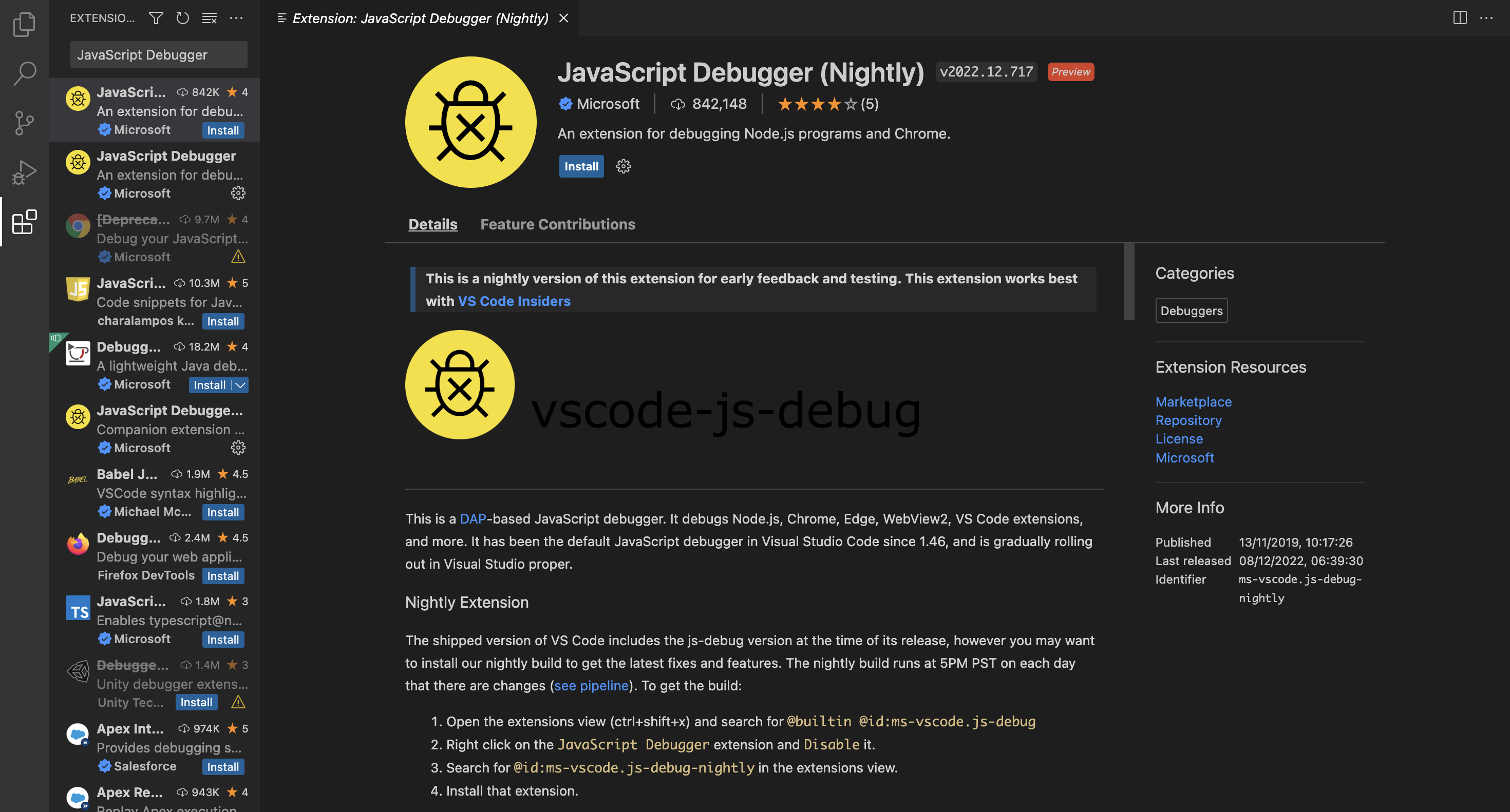 Penyahpepijat JavaScript Setiap Malam