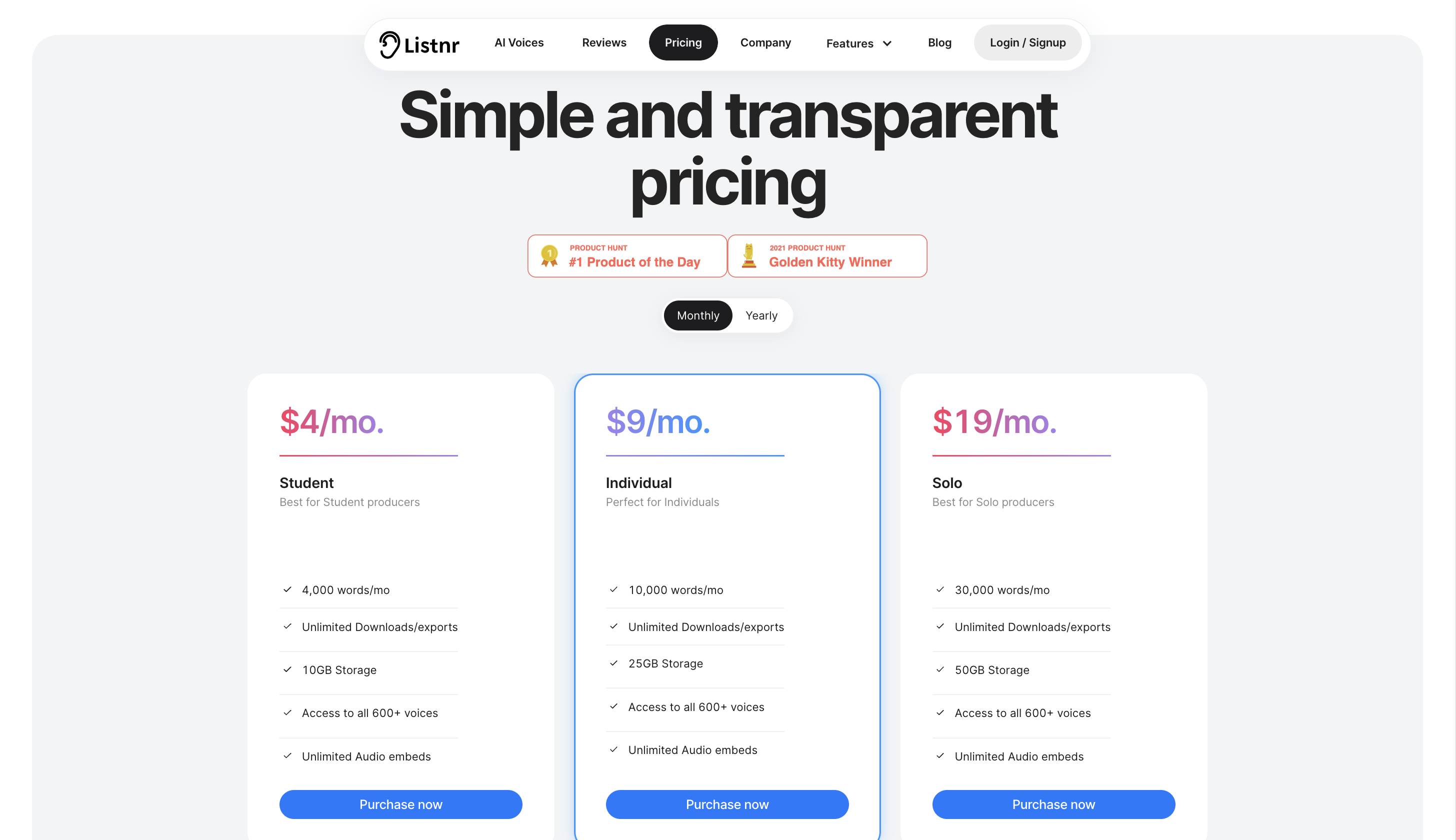 Listnr Pricing