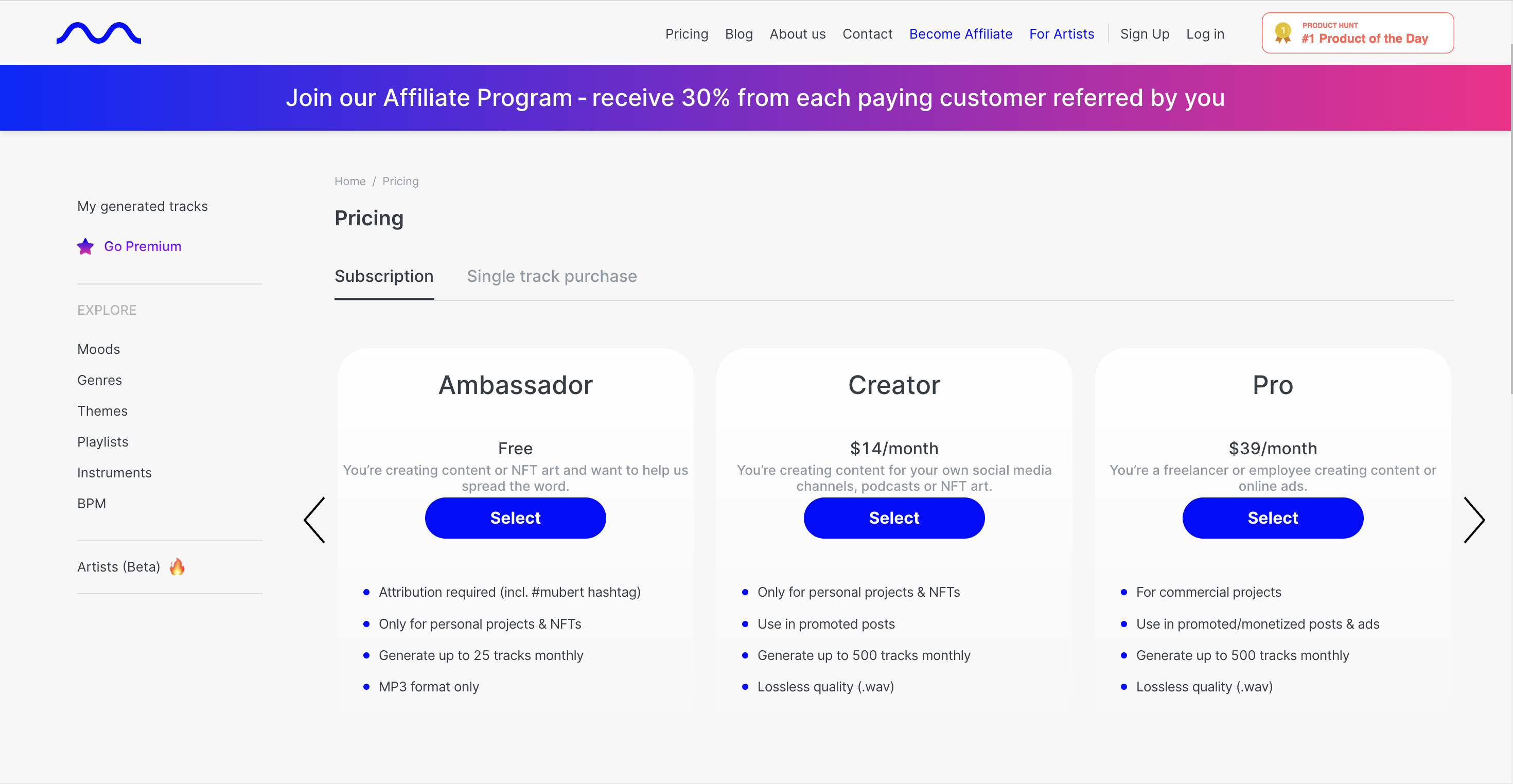 Mubert Pricing