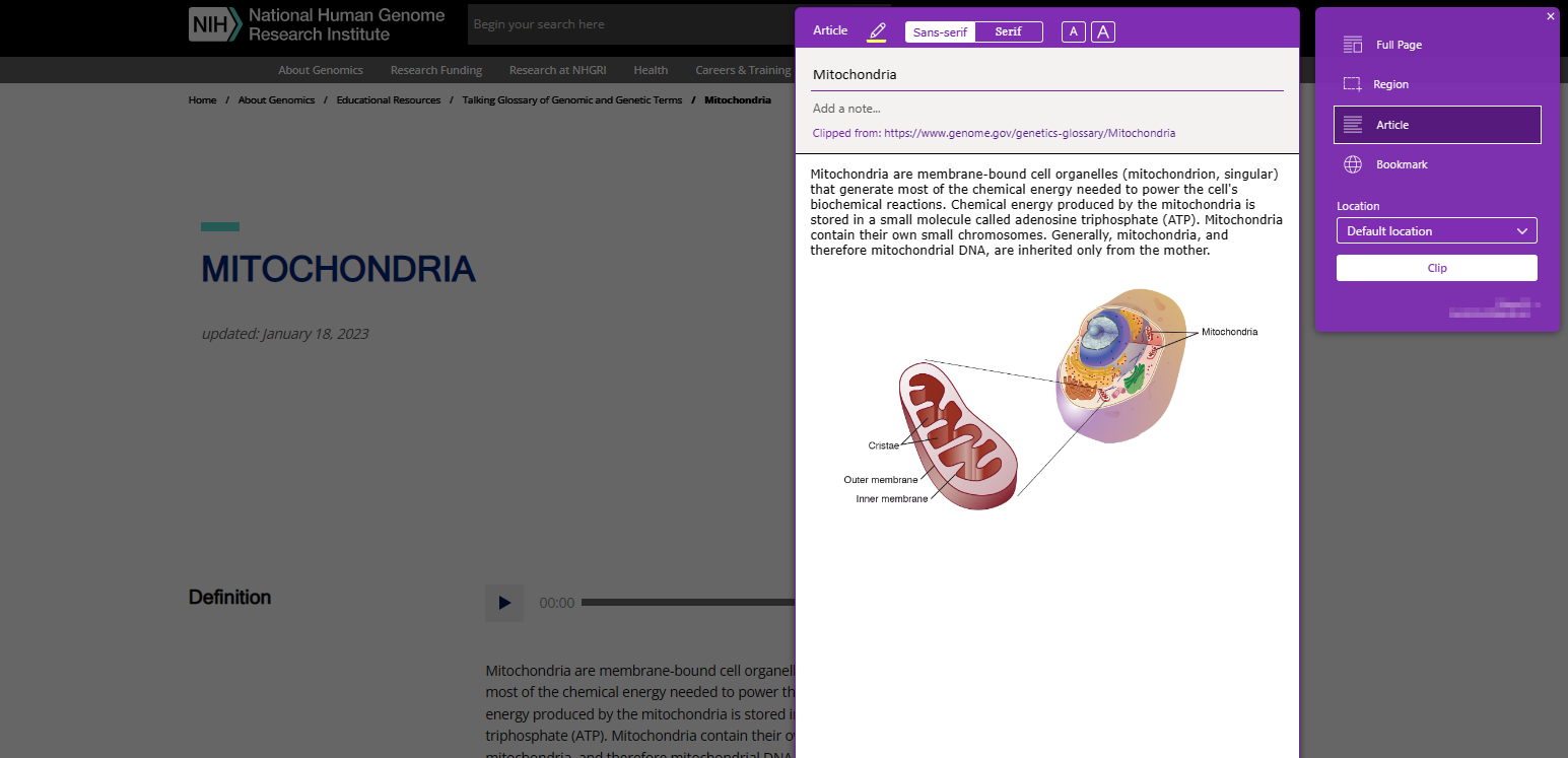 Faodaidh clipper lìn airson OneNote a bhith feumail airson stiùireadh eòlas pearsanta airson rannsachadh lìn