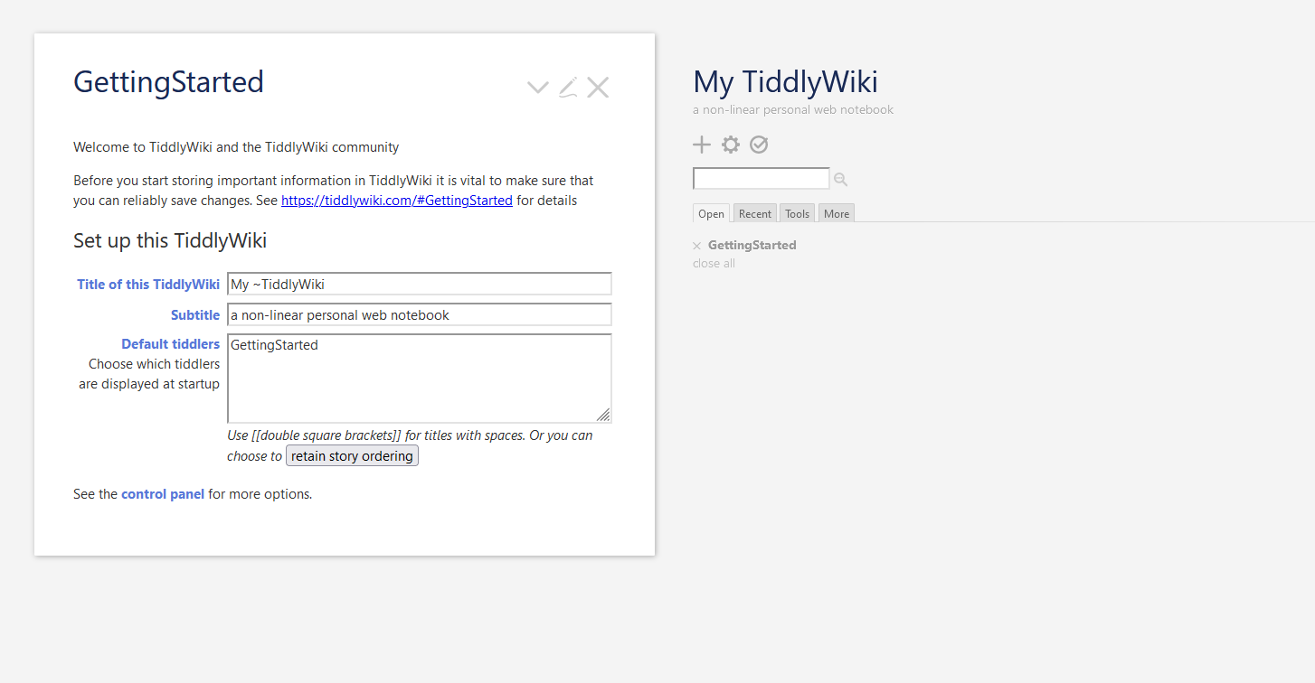 initial tiddlywiki project