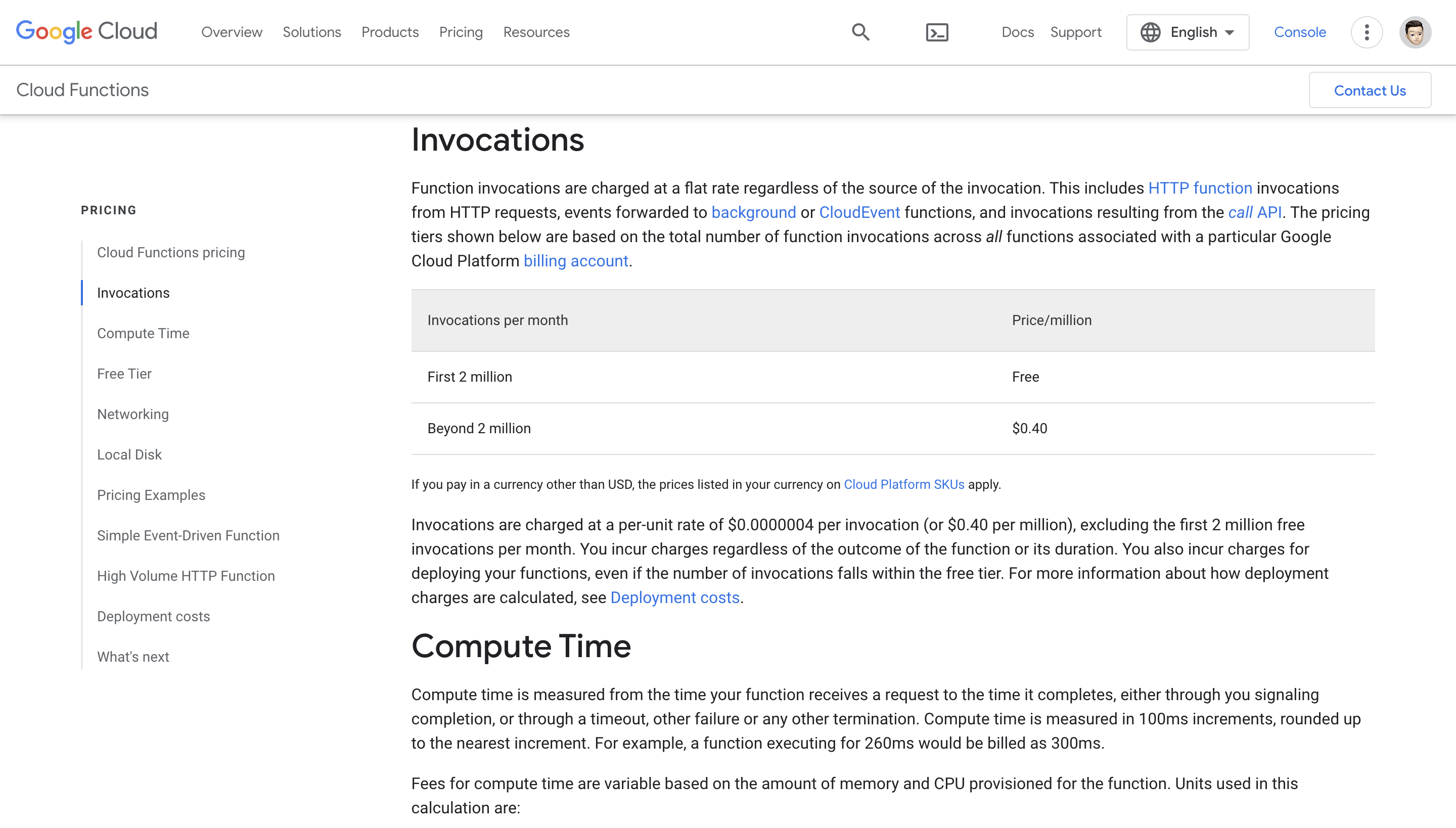 A Google Cloud Function díjszabása
