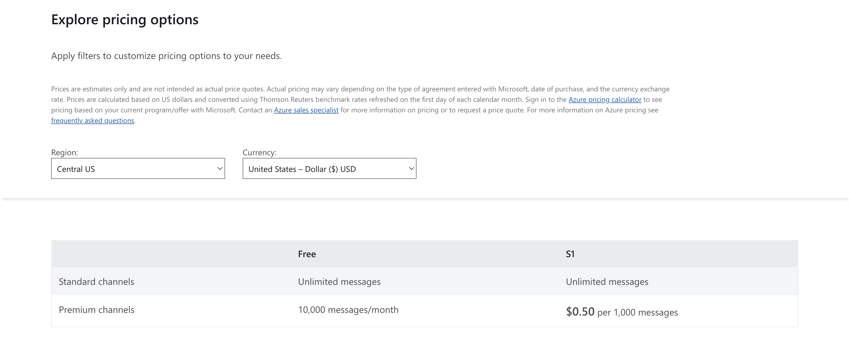 Microsoft Bot Framework Pricing