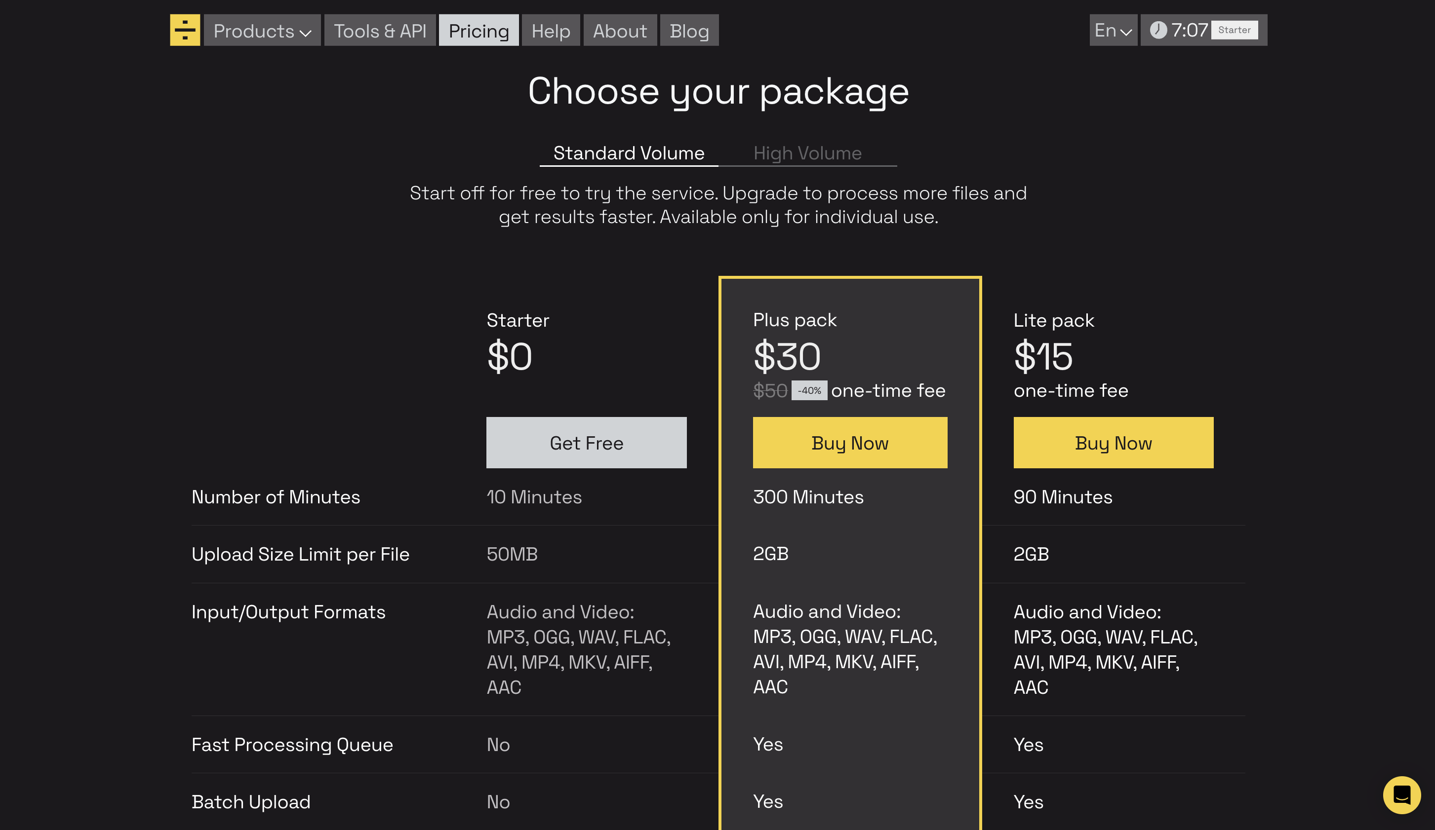 Standard Volume Pricing