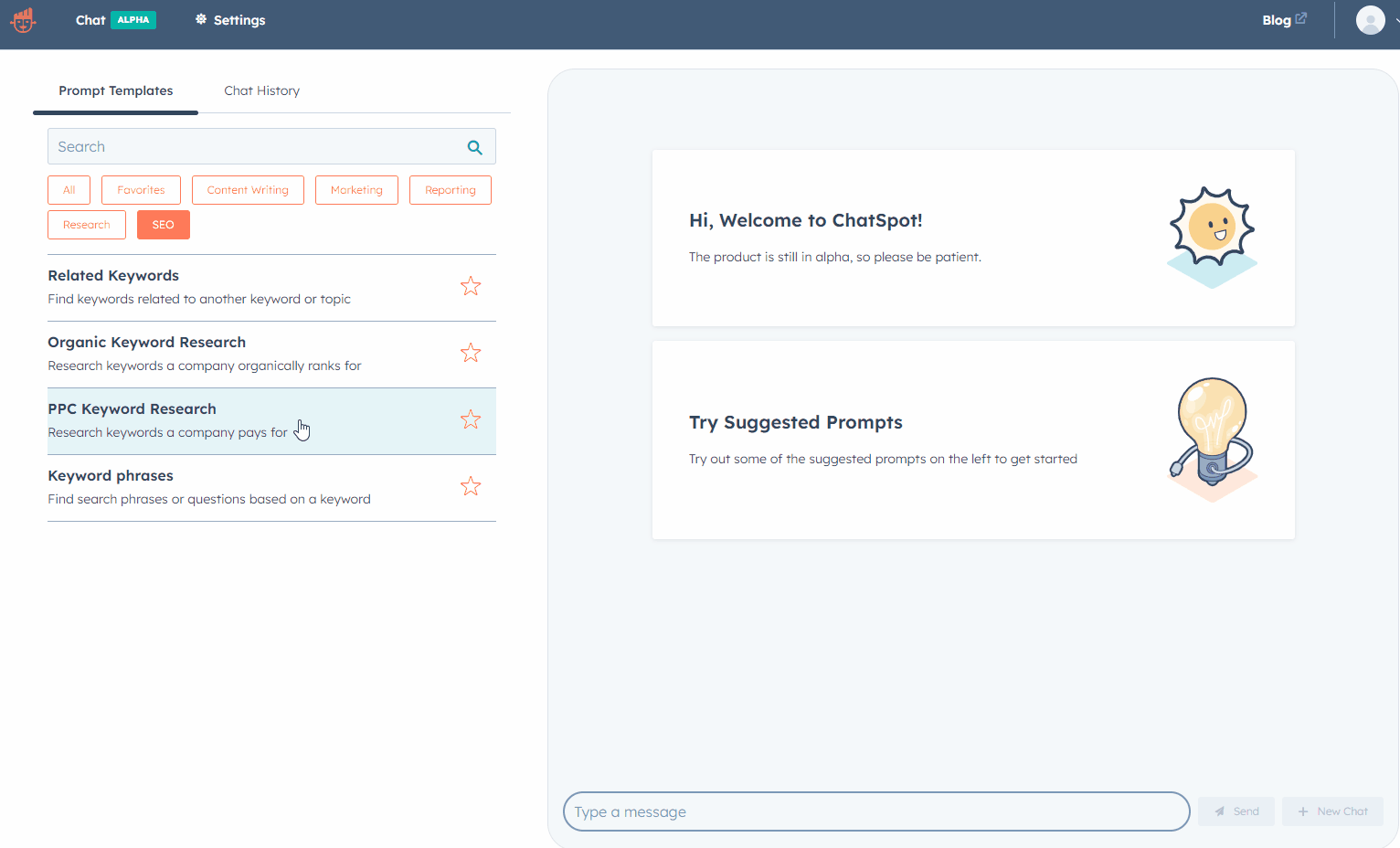 chatspot prompt for keyword research