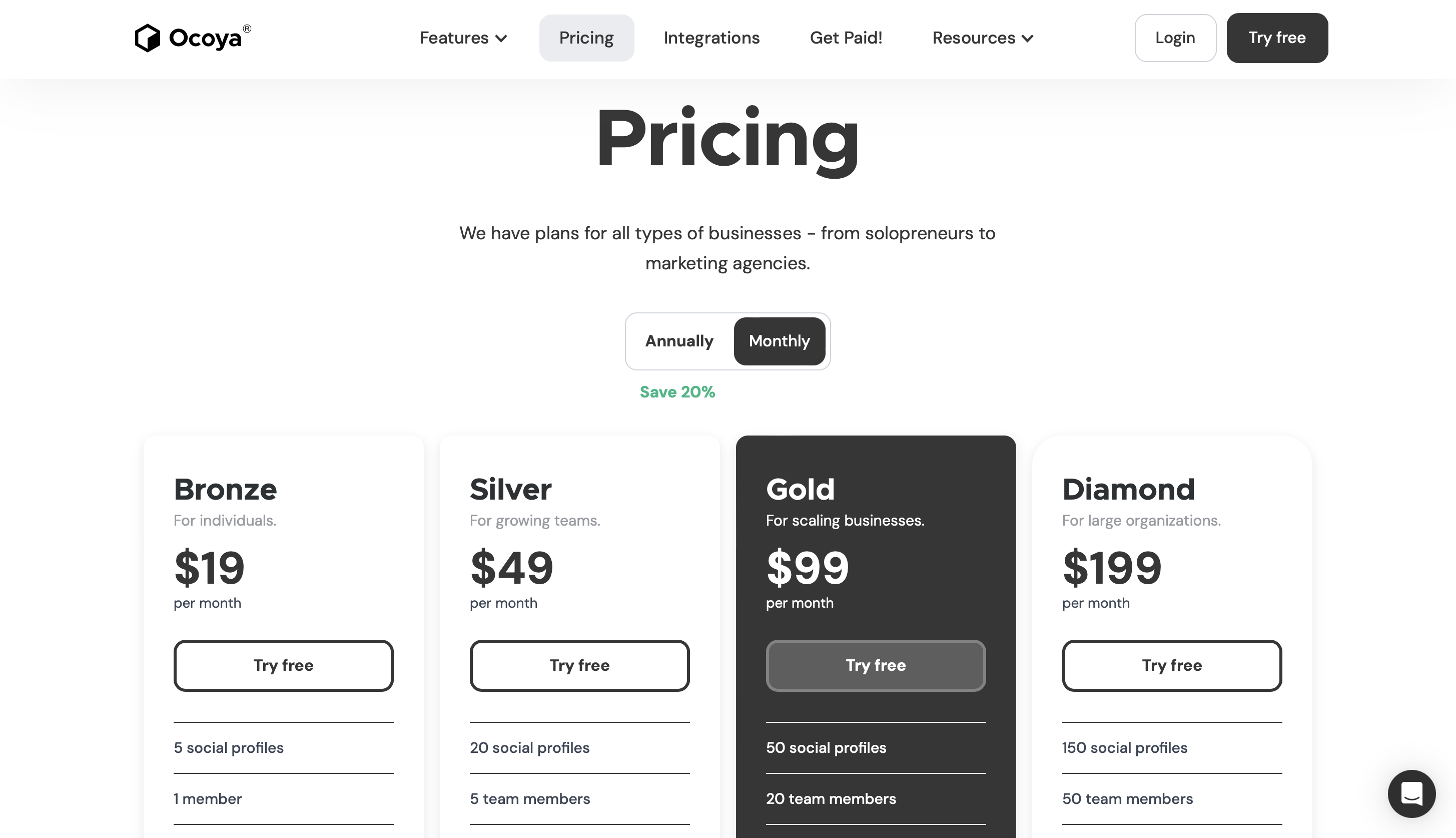 Ocoya Pricing