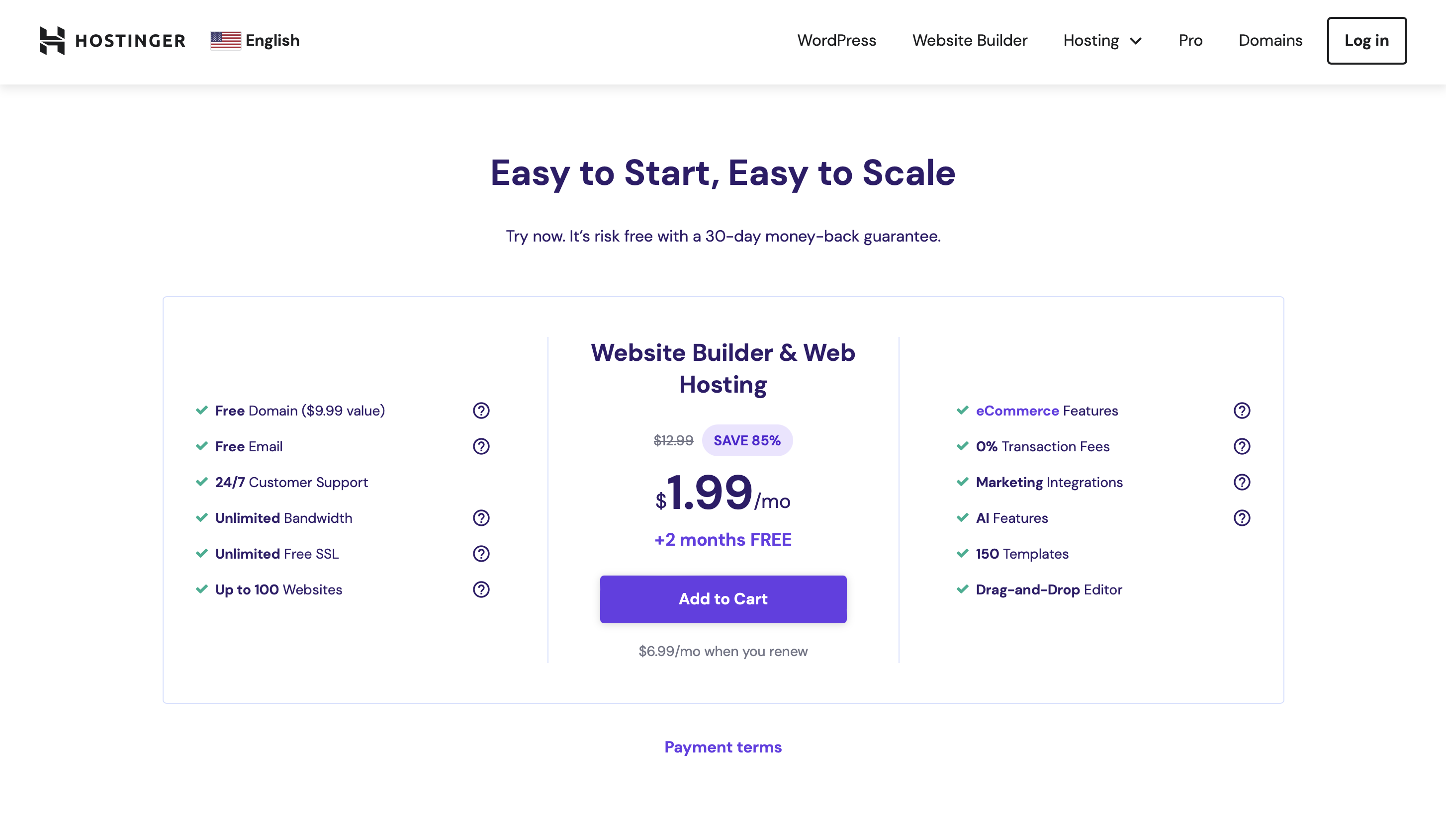 Hostinger AI Website Builder Pricing