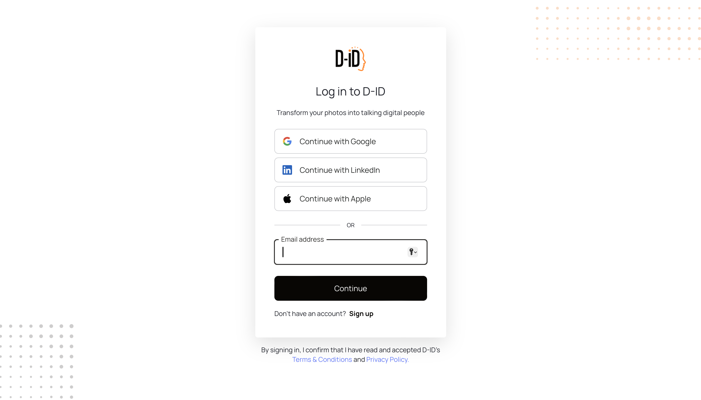 D ID შესვლა Google-ით